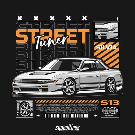 Jdm Car Illustration, Jdm Tshirt Design, Car T Shirt Design Ideas, Silvia S13 Jdm, Jdm Illustration, Jdm Tshirt, Minimal Art Design, Church Banners Designs, Tshirt Sticker