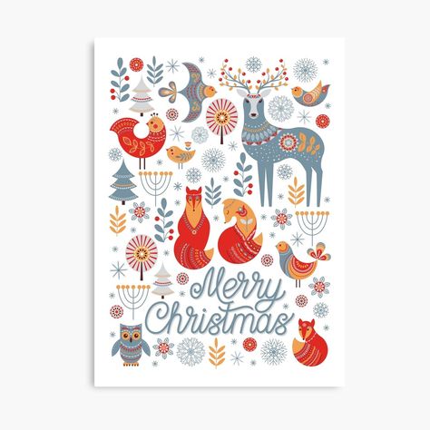 Get my art printed on awesome products. Support me at Redbubble #RBandME: https://www.redbubble.com/i/canvas-print/The-pattern-of-animals-flowers-trees-birds-The-Scandinavian-style-Folk-art-Christmas-pattern-by-Skaska/34554771.5Y5V7?asc=u Brooch Ideas, Folk Art Christmas, Wooden Brooch, Forest Deer, Animals Flowers, Scandinavian Folk Art, Bird Tree, Animal Posters, Winter Forest