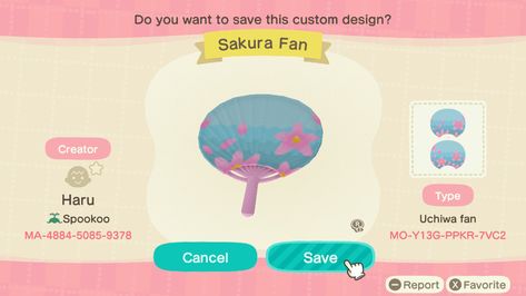 Acnh Uchiwa Fan Designs, Acnh Sakura, Animal Crossing Design Codes, Acnh Dress, Uchiwa Fan, Grape Fanta, Japanese Hat, Acnh Japanese, Animal Crossing Design