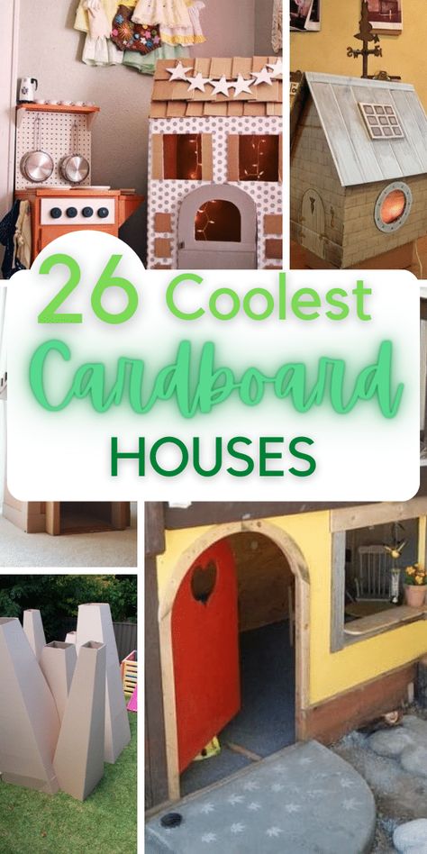 26 Coolest Cardboard Houses for kids! Find amazing yet creative ideas how to make cardboard houses for kids. Low cost, easy to make and kids approved ideas. Cardboard Play Houses, Cardboard Houses For Kids, Coolest Houses, Cardboard Forts, Cardboard Box Houses, Cardboard Play, Cardboard Crafts Kids, Cardboard Creations, Cardboard Houses