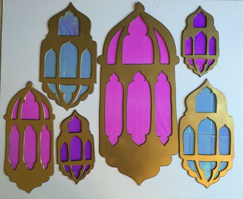 Andrea's Arabian Nights: My own props: Lanterns cutouts before detailing with gems Alladin Classroom Theme, Arabian Nights Party Decorations, Eid Party Ideas, Arabian Nights Prom, Arabian Nights Theme Party, Aladdin Musical, Princess Jasmine Party, Arabian Party, Aladdin Jr