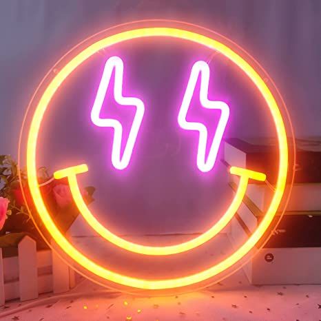 Smiley Face Decor, Face Neon Sign, Face Lighting, Face Decor, Decorative Night Lights, Lighting Bolt, Commercial Signs, Light Up Signs, Holiday Party Gift