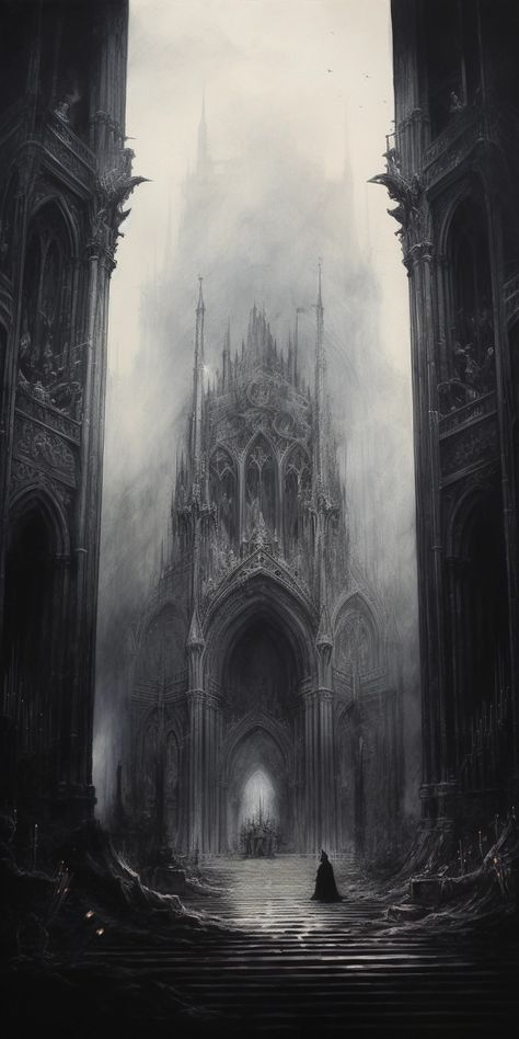 Gothic Fantasy Wallpaper, Vampire Medieval Art, Gothic Era Painting, Abandoned Cathedral Aesthetic, Dark Raven Aesthetic, Gothic City Fantasy Art, Chaos Core Aesthetic Wallpaper, Gothic Knight Aesthetic, Gothic Asthetic Wallpers