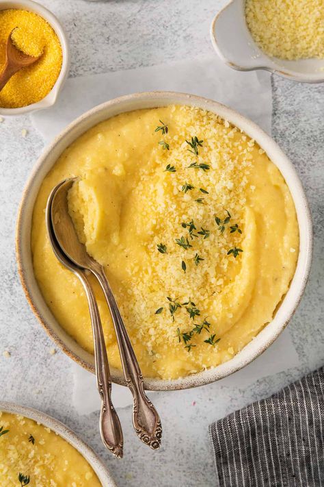 Cheesy Creamy Polenta - The Cheese Knees Cheesy Polenta Recipes, What Is Polenta, Cheesy Polenta, Cheese Polenta, Chili Pasta, Cheese Whiz, Seafood Boil Recipes, Polenta Recipes, Creamy Polenta