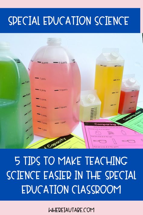 Science can be one of the hardest subjects to teach in special education. It involves abstract concepts and as a special education teacher, it is rare to be given a science curriculum for your special education students. So how do you teach science in your special education classroom? Here are 5 tips for making teaching science in special education easier and more engaging for your special education students along with resources to help you build your special education science curriculum. Special Education Science, Middle School Special Education, Labeling Activities, Sped Classroom, Special Education Elementary, First Day Of School Activities, Special Education Resources, High School Science, Ways Of Learning