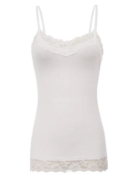 Women's Adjustable Spaghetti Strap Lace Trim Cami Tunic Tank Top – Ncocon Lace Tank Top With Spaghetti Straps And Lace Trim, Fitted Lace Trim Camisole Tank Top, Lace Trim Cami Tank Top, Fitted Lace Trim Cami Tank Top, White Cami Tank Top With Lace Trim, Finn Shelby, Sheer Summer Top, Lace Undershirt, Cut Dresses