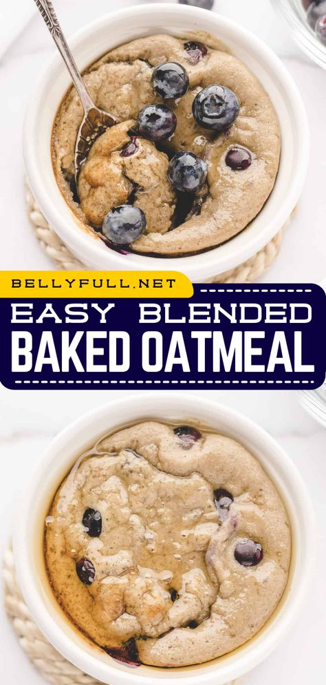 Blended Baked Oatmeal went viral on TikTok for good reason. These baked oats are naturally sweetened by banana and sort of has the texture of cake, while being super healthy! An easy and versatile breakfast idea for busy weekdays and weekend brunch. Baked Old Fashioned Oats, Blender Baked Oatmeal, Baked Oatmeal Quick Oats, Weight Watchers Baked Oatmeal, Blended Baked Oatmeal, Baked Oats Recipes, Blended Baked Oats, Quaker Oats Recipes, Pancakes Kids