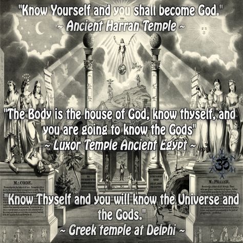 “Know Yourself and you shall become God.” ~ Ancient Harran Temple / “The Body is the house of God, know thyself, and you are going to know the Gods” – Luxor Temple Ancient Egypt / “Know Thyself and you will know the Universe and the Gods.” ~ Greek temple at Delphi  www.instagram.com/mynzah/ Sammy Ingram, Scientific Theories, God Consciousness, Soul Messages, Solomons Temple, Connection Quotes, Energy Consciousness, Universal Consciousness, Metaphysical Spirituality