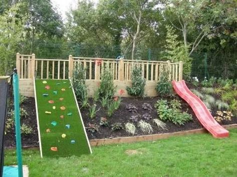 Small Yard Kids, Kid Friendly Backyard, Sloped Backyard Landscaping, A Blessing In Disguise, Landscaping On A Hill, Backyard Ideas For Small Yards, Play Area Backyard, Sloped Yard, Sloped Backyard