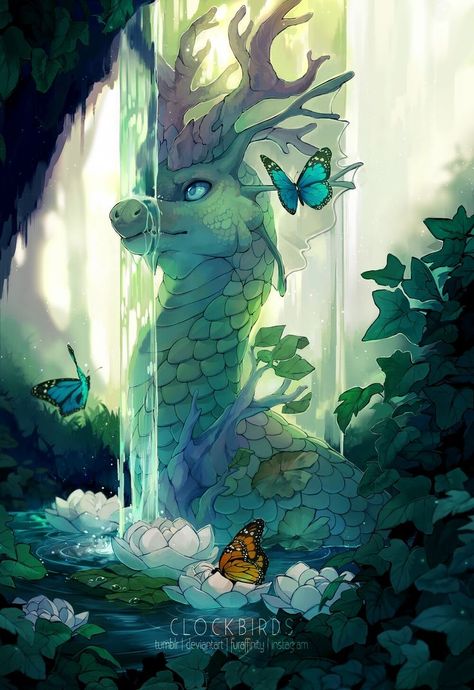 pretty sea dragon Water Dragon Drawing, Water Dragon Art, Dragon Waterfall, Mythical Water Creatures, Star Dragon, Forest Dragon, Water Forest, Mystical Animals, Water Dragon