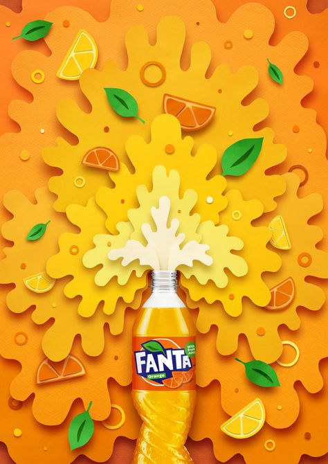 Illustration for Fanta's new rebrand. Owen Gildersleeve, Paper Cutout Art, Publicidad Creativa, Paper Cut Art, Print Advertising, Business Advertising Design, Creative Posters, Creative Ads, Ads Creative