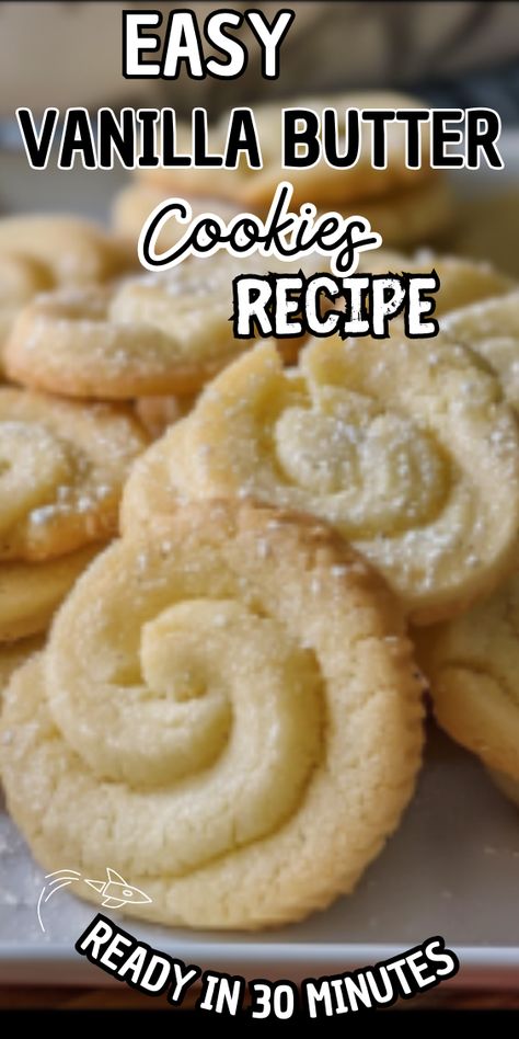 Easy Vanilla Butter Cookies Easy Butter Cookies Recipe, Vanilla Butter Cookies Recipe, Homemade Vanilla Wafer Cookies, Butter Crisp Cookies, Vanilla Butter Cookies, Vanilla Cookies Recipe, Easy Simple Cookies, Vanilla Treats, White Cookies Recipe