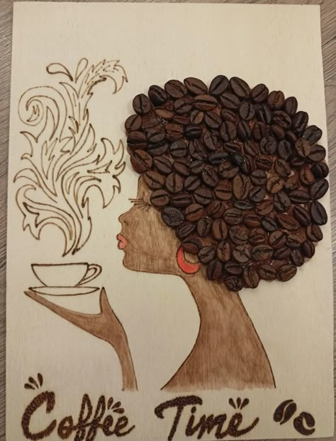 Coffee Bean Art, Wooden Wall Decoration, Women Wall Art, Wall Art Wooden, African Crafts, African Art Paintings, Coffee Painting, Africa Art, Design Coffee