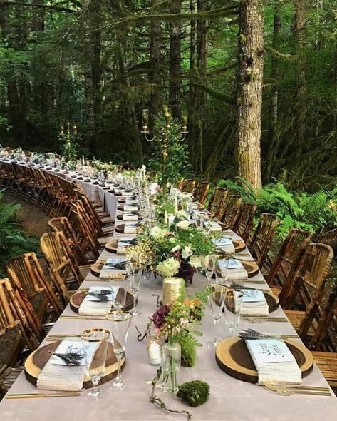 wedding decor ideas, natural wedding, wedding trends #wedding Dinner In The Woods, Forest Wedding Reception, Long Table Wedding, Nature Themed Wedding, Themed Wedding Decorations, Outdoor Wedding Reception, Long Table, Magical Wedding, Wedding Organization