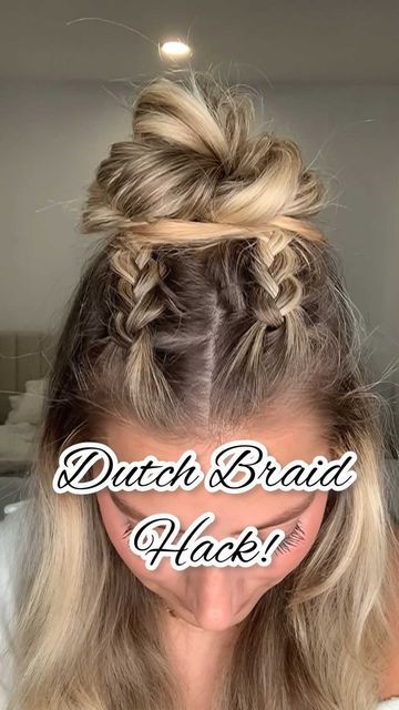 Lainey on Instagram: "How cute is this hairstyle😍💗who would have guessed that these aren’t Dutch braids! - - #dutchbraidstyle #fauxbraid #braidedhairstyle #braidedhalfup #halfupmessybun #halfuphalfdownhairstyle #messybunhalfup #messybuns #hairofinsta #fallhairtrends #schoolhairstyles" Dutch Braid Half Up, Braided Half Up Half Down Hair, Hairstyles With Curled Hair, Half French Braids, Dutch Braid Styles, Curled Hair With Braid, French Braid Pigtails, Faux Braids, Half Up Curls