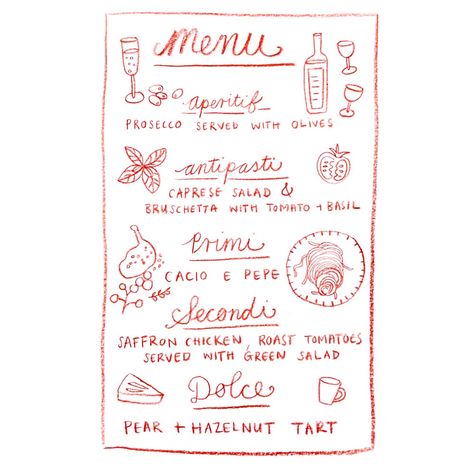 Simple wedding menu minimalist pencil drawing Italian wedding Italian Dinner Menu, Christmas Menu Design, Italian Food Menu, Birthday Dinner Menu, Menu Signage, Wedding Menus Design, Menu Illustration, Diner Party, Italian Dinner Party