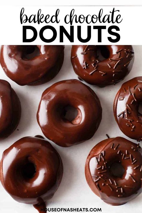 These fluffy and soft Baked Chocolate Donuts topped with a thick and rich chocolate glaze that sets up just like the kind at the donut shop. They are a chocoholics' dream come true and a perfect treat any time of the day! | baked chocolate donuts recipe easy | chocolate baked donuts with donut pan | chocolate baked donuts recipe | baked doughnuts chocolate | baked chocolate doughnuts recipe | baked donuts chocolate glaze | breakfast donuts baked | baked donuts with donut pan breakfast recipes Donut Ganache Recipe, Healthy Baked Donut Recipes, Donut Recipes Baked, Donut Pan Recipes, Chocolate Doughnut Recipe, Baked Donuts With Donut Pan, Pan Breakfast Recipes, Baked Chocolate Donuts Recipe, Easy Chocolate Donut Recipe