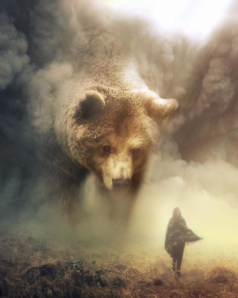 I Imagine A World Invaded By Giant Animals In My Digital Manipulations Grizzly Bear Tattoos, Urs Polar, Giant Animals, Spirit Bear, Bear Tattoos, Animal Totems, Bear Art, Fantasy Artist, Arte Animal