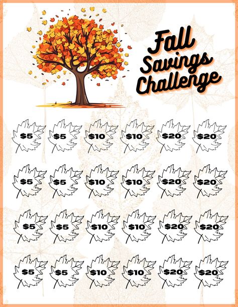 Fall Savings Challenge, $1 Savings Challenge, Savings Plan Printable, Monthly Savings Plan, Saving Money Chart, Money Chart, Money Saving Methods, Fall Coloring, Spar Challenge