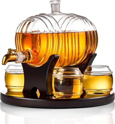 Whiskey Barrel Decanter Set - Liquor Dispenser Alcohol Gifts for Men - 1350ML Decanter with 4 Barrel Whiskey Glasses for Bourbon, Scotch, Vodka, Tequila, Wine Alcohol Gifts For Men, Whisky Decanter, Liquor Dispenser, Whiskey Decanter Set, Whiskey Gifts, Liquor Decanter, Alcohol Bottles, Alcohol Gifts, Whiskey Decanter