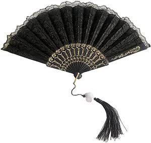 sehtorry Black Lace Folding Hand Fan Chinese Foldable Handheld Fan with White Lotus Jade Tassel for Wedding Party Dancing Decoration Hand Fan Design, Beautiful Hand Fans, Black Hand Fan, Hand Fan Vintage, Pink Hand Fan, Chinese Hand Fan, Party Dancing, Victorian Hand Fan, Chinese Fan