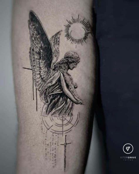 Line Angel Tattoo, Fine Line Angel Tattoo, Angle Tattoo For Men, Faith Tattoo Designs, Angel Tattoo For Women, Guardian Angel Tattoo Designs, Angle Tattoo, Special Tattoo, Cute Tattoo Ideas