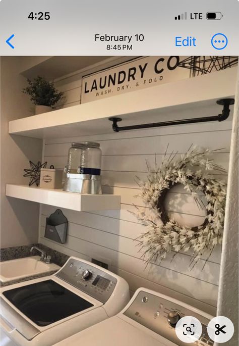 Country Style Laundry Room Ideas, Mobile Home Laundry Room Small Spaces, Contemporary Farmhouse Laundry Room, Apartment Laundry Room Makeover, Cow Laundry Room Ideas, Magnolia Laundry Room, Lint Container For Laundry Room, Affordable Laundry Room Makeover, Laundry Room Wallpaper Ideas Farmhouse