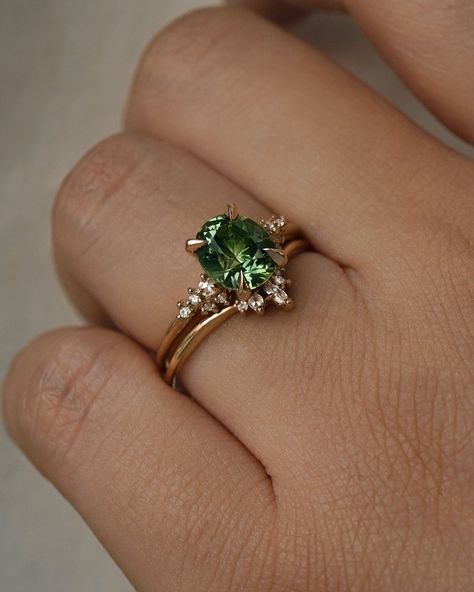 Treasures unearthed from the lush forest floor🌱Shifting with all the colours of verdant treetops against a blue sky, a few recent bespoke blue-green sapphire engagement rings styled with some band options! What is your styling preference? Emerald Sapphire Engagement Ring, Coloured Wedding Rings, Blue Green Engagement Ring, Colour Engagement Ring, Colourful Engagement Rings, Coloured Engagement Rings, Aesthetic Engagement Ring, Colored Wedding Rings, Laurie Fleming