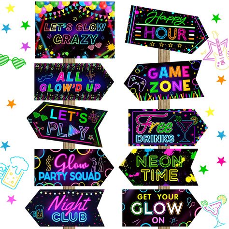 PRICES MAY VARY. Paper Includes 20 neon signs in 10 fun styles for versatile decorative needs at glow parties Made of lightweight, odorless paper with bright, vibrant neon prints using high definition printing technology Simple to use - just tape up with provided tape for quick and easy decorating Perfect for glow parties, neon themed parties, birthdays, carnivals, dance parties and more Sizes vary from 11 x 7.87 in to 11 x 5.12 in; refer to product for exact dimensions  Features:    Cool and fu Glow Party Sayings, Lets Glow Party Ideas, Glow Party Birthday Ideas, Glow Party Ideas For Teenagers, Neon Theme Party Decorations, Neon Glow In The Dark Party Ideas, Neon Themed Party, Neon Party Decor, Neon Party Themes