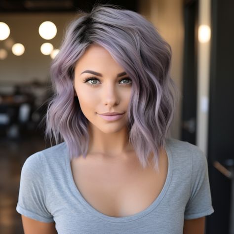 Greyish Purple Hair, Aesthetic Haircut Ideas, Lavender Grey Hair, Purple Grey Hair, Kids Bob Haircut, Kids Bob, Lavender Hair Colors, Trendy Bob, Bob Haircut Ideas