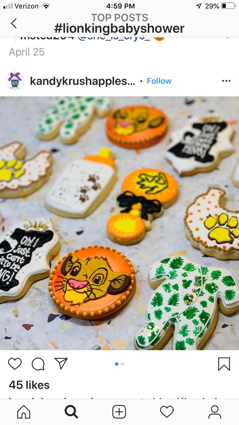 Simba Baby Shower, Lion King Baby Shower, Lion King Baby, Lion King Cakes, King Baby, Cookie Exchange, Baby Shower Cookies, Fun Treats, Cookie Ideas