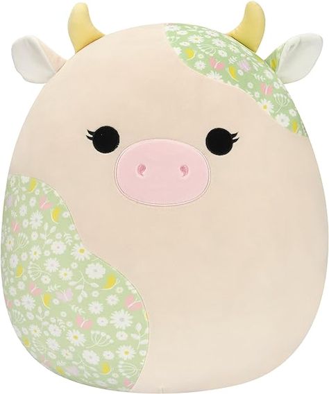 Amazon.com: Squishmallows Original 16-Inch Ada Cream Cow with Green Floral Print Spots - Official Jazwares Large Plush : Toys & Games Kawaii, Squishmallows Big, Squishmallows Aesthetic, Cute Squishmallows, Foraging Mushrooms, Squishmallows Characters, Friends Couch, Cow Stuff, Cow Colour