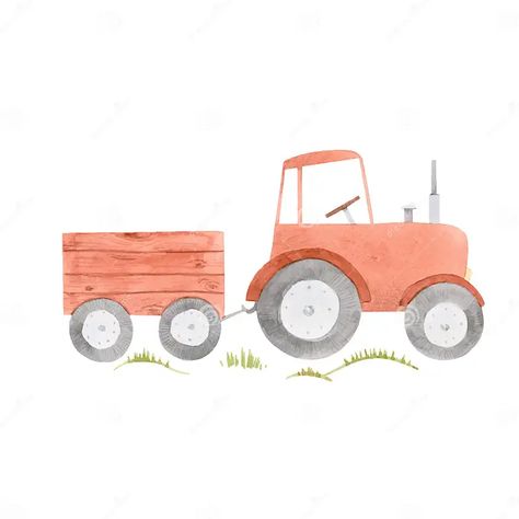 Tractor Drawing, Watercolor Farm, Watercolor Autumn Leaves, Pastel Baby Shower, Watercolor Dragonfly, Farm Photos, Branch Vector, Kids Bedroom Inspiration, Boy’s Room