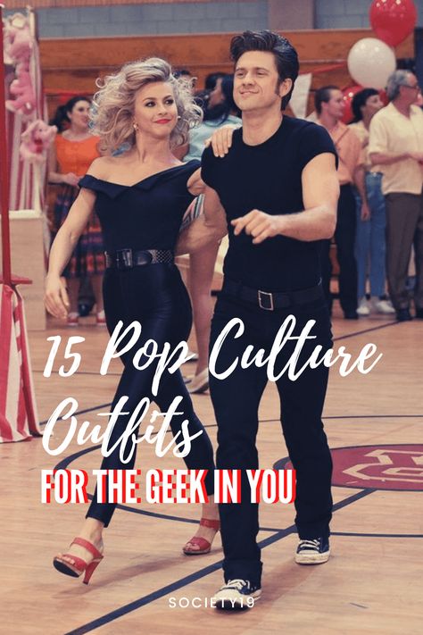 15 Pop Culture Outfits For The Geek In You Popular Celebrity Outfits, Pop Culture Outfits Ideas, Geek Costume Ideas, Movie Theme Outfit Ideas, Pop Art Couple Costume, Pop Culture Dress Up Ideas, Pop Culture Party Theme, 80s Couple Outfits, 90s Duo Costumes