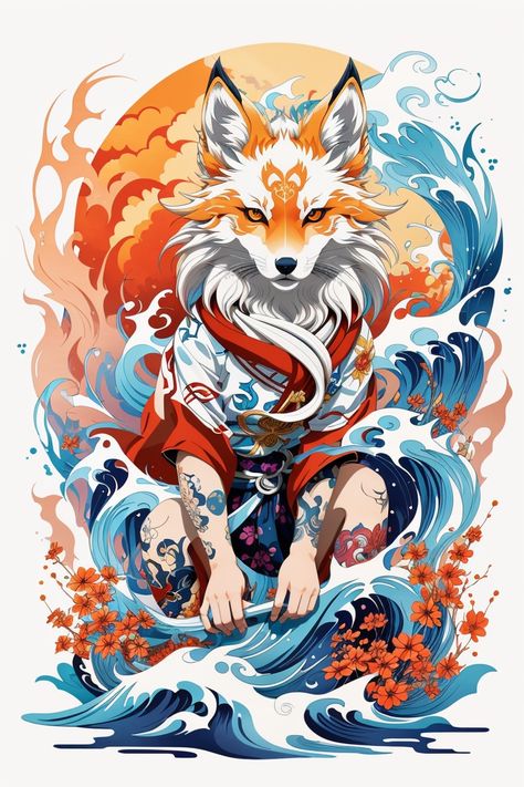 Features:

Neo-traditional tattoo style
Colorful splashes
Japanese wave background
8K resolution Traditional Kitsune Tattoo, Kitsune Tattoo Design, Flying Phoenix Tattoo, Japan Anime City, Most Beautiful Tattoos, Kitsune Tattoo, Fox Tattoo Design, Japanese Fox, Tattoo Japanese