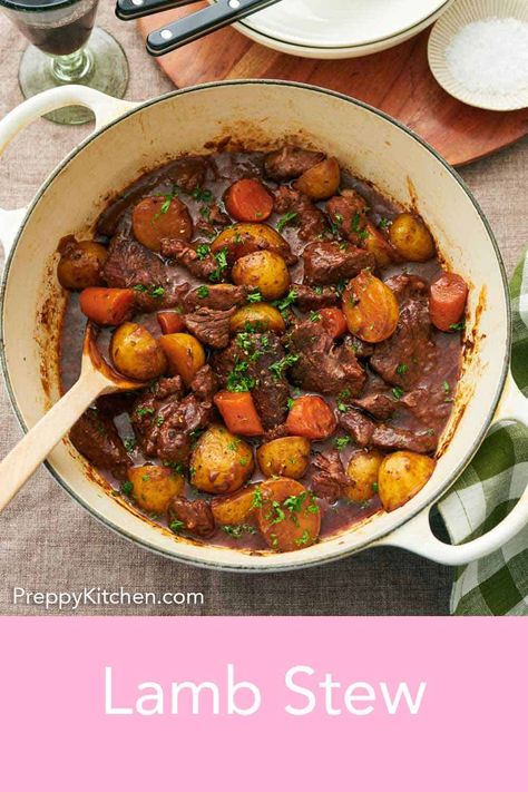 Featuring tender chunks of lamb, buttery potatoes, and caramelized carrots, Lamb Stew is a satisfying and comforting meal fit for special occasions, like St. Patrick’s Day, or a hearty Sunday supper. Stew With Red Wine, Caramelized Carrots, Buttery Potatoes, Lamb Stew Recipes, Red Wine Recipe, Easy Autumn Recipes, Preppy Kitchen, Red Wine Sauce, Lamb Stew