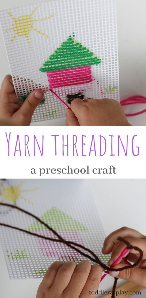 A fun and exciting craft activity intended for preschoolers and older children. Kids will have a wonderful time weaving and threading the yarn and creating their little pieces of art! Sewing Activities, Yarn Crafts For Kids, Arts And Crafts For Adults, Speech Delay, Project For Kids, Easy Arts And Crafts, Crafts For Seniors, Art And Craft Videos, Kindergarten Crafts