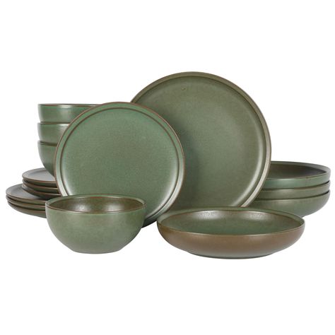 PRICES MAY VARY. A COMPLETE SET INCLUDES: Four 10.3-inch dinner plates, four 8.3-inch dessert plates, four 8.75-inch dinner bowls, and four 22oz cereal bowls WEAR-RESISTANT STONEWARE: Sturdy stoneware plates and bowls crafted to serve meals every day for any style, occasion, and budget. Fired at high temperatures to create a non-porous surface, this dinnerware set ensures strength and durability for long-lasting use. NO TWO PIECES ARE ALIKE: Visual textures from the reactive glaze show natural v