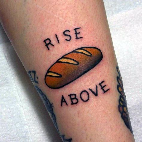 40 Bread Tattoo Ideas For Men - Loaf Designs Bread Tattoo, Baking Tattoo, Small Star Tattoos, Wrist Tattoo Cover Up, Tattoo Catalog, Food Tattoos, Tattoo Ideas For Men, Wrist Tattoos For Women, White Tattoo