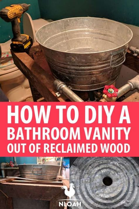 Diy Bathroom Sink Ideas, Diy Farmhouse Vanity Bathroom, Home Made Bathroom Vanity, Making A Bathroom Vanity, Rustic Sink Bathroom, Rustic Cabinets Bathroom, Antique Style Bathroom Ideas, Diy Bathroom Vanities, Diy Bathroom Remodel On A Budget Farmhouse Style