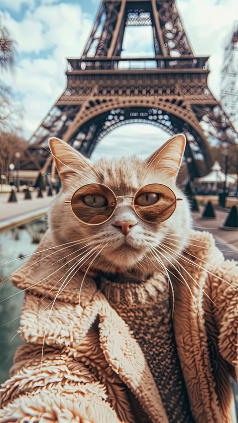 Cats In Paris, Cat And Dog Wallpaper, Cat Photography Ideas, Cat With A Hat, Travel Cat, Photography Ideas At Home, Cat Selfie, 4 Images, Silly Cats Pictures