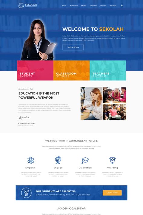 Sekolah is a modern and intuitive WordPress theme specifically designed for senior high schools. With its clean and sleek design, Sekolah offers a user-friendly interface that's easy to customize and navigate.The theme comes with a range of features to help you create a stunning website, including pre-designed demos, customizable page templates, and a drag-and-drop page builder. High School Website Design, School Website Design, Senior High School, School Website, High Schools, Teacher Classroom, Wordpress Themes, High School Seniors, Wordpress Theme