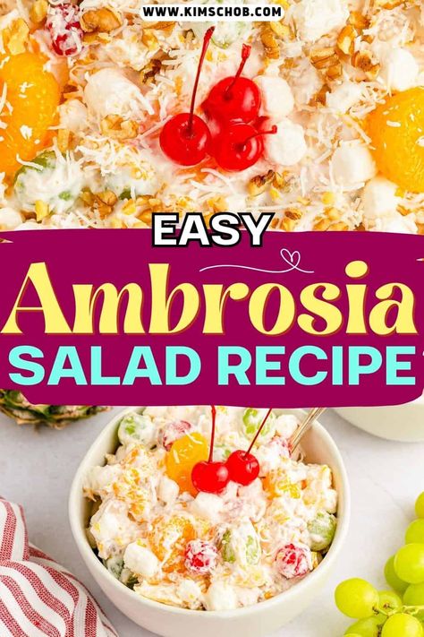 This ambrosia fruit salad recipe is a vintage dessert salad. Cool whip, a variety of fruit, coconut, and more. A must make dessert recipe. Fruit Salad Recipe, Hawaiian Salad Recipes, Summer Fruit Salad Recipe, Ambrosia Fruit Salad, Creamy Fruit Salads, Blueberry Salad, Ambrosia Salad, Potluck Desserts, Summer Salads With Fruit