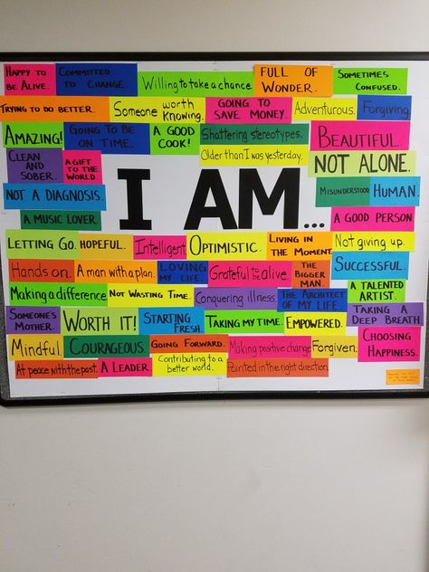 "I am" bulletin board Homecoming Proposal Ideas, Homecoming Proposal, Proposal Ideas, Positive Change, Board Ideas, Be A Better Person, Wasting Time, Woman Quotes, Bulletin Board