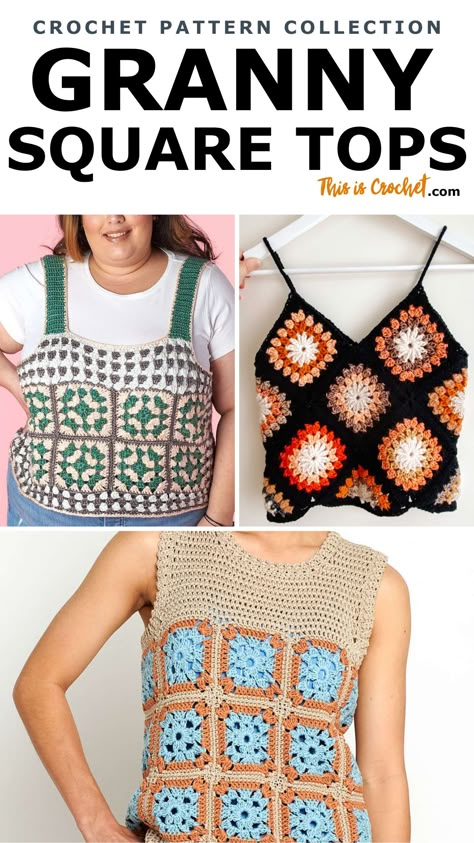 Granny Square Tank Top Crochet Pattern, Granny Square Crochet Dress Pattern Free, Granny Square Crochet Pattern Top, Crochet Granny Square Clothes Free Pattern, Crochet Top Granny Square Free Pattern, Crochet Granny Square Tank Top Free Pattern, Crochet Granny Top Pattern Free, Granny Square Tops Free Patterns, Ladies Crochet Tops Free Patterns