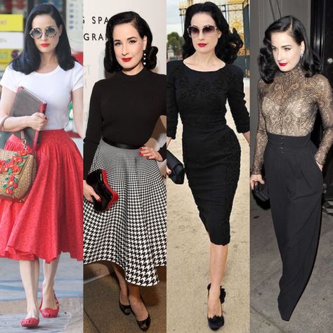 Mad Men Outfits Women, Modern Rockabilly Outfits, 40s Style Outfits, Dita Von Teese Aesthetic, 50s Pinup Outfits, Dita Von Teese Casual, Theatrical Romantic Style Casual, Dark Goddesses, Dita Von Teese Style