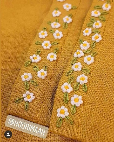 Simple Hand Work On Kurti, Clothes Embroidery, Hand Stitches, Patterns Flowers, Simple Hand Embroidery Patterns, Churidar Designs, Simple Embroidery Designs, Lace Designs, Diy Embroidery Designs