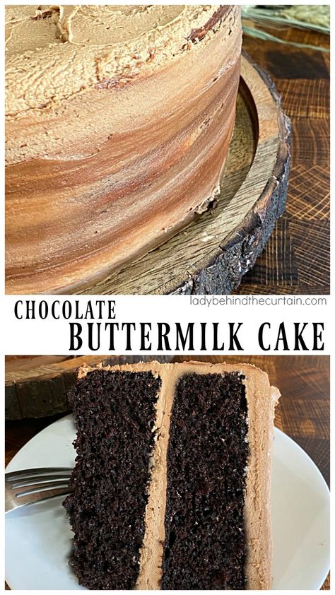 Easy Chocolate Buttermilk Layer Cake Chocolate Buttermilk Cake, Dark Chocolate Frosting, Chocolate Cake Recipes, Perfect Chocolate Cake, Buttermilk Cake, Pudding Flavors, Moist Carrot Cakes, Homemade Chocolate Cake, Chocolate Buttercream Frosting