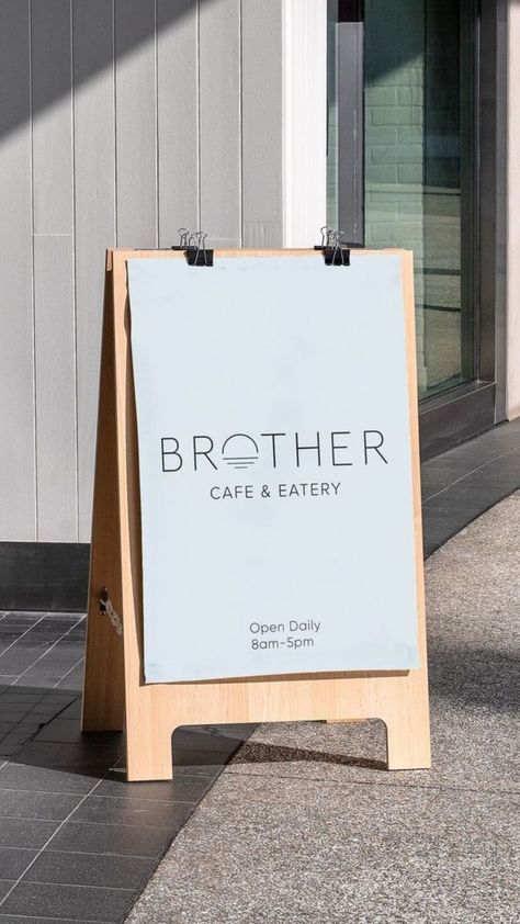 Brand Identity Design for Brother Cafe, A New Cafe In New Zealand That Serves Up Coffee And Good Times! Signboard Design, Paper Card Design, Coffee Signage, Cafe Signage, Coffee Shop Signs, Signage Board, Coffee Shop Branding, Cafe Posters, Cafe Sign