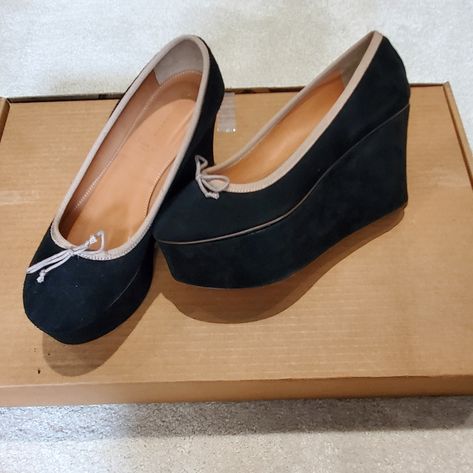 New Anthropologie By Leifsdottir 3 Inch Platform Black Heels With Tan Trim Soles Show A Little Wear From Trying On, But Were Never Worn Size 6 Retailed $248